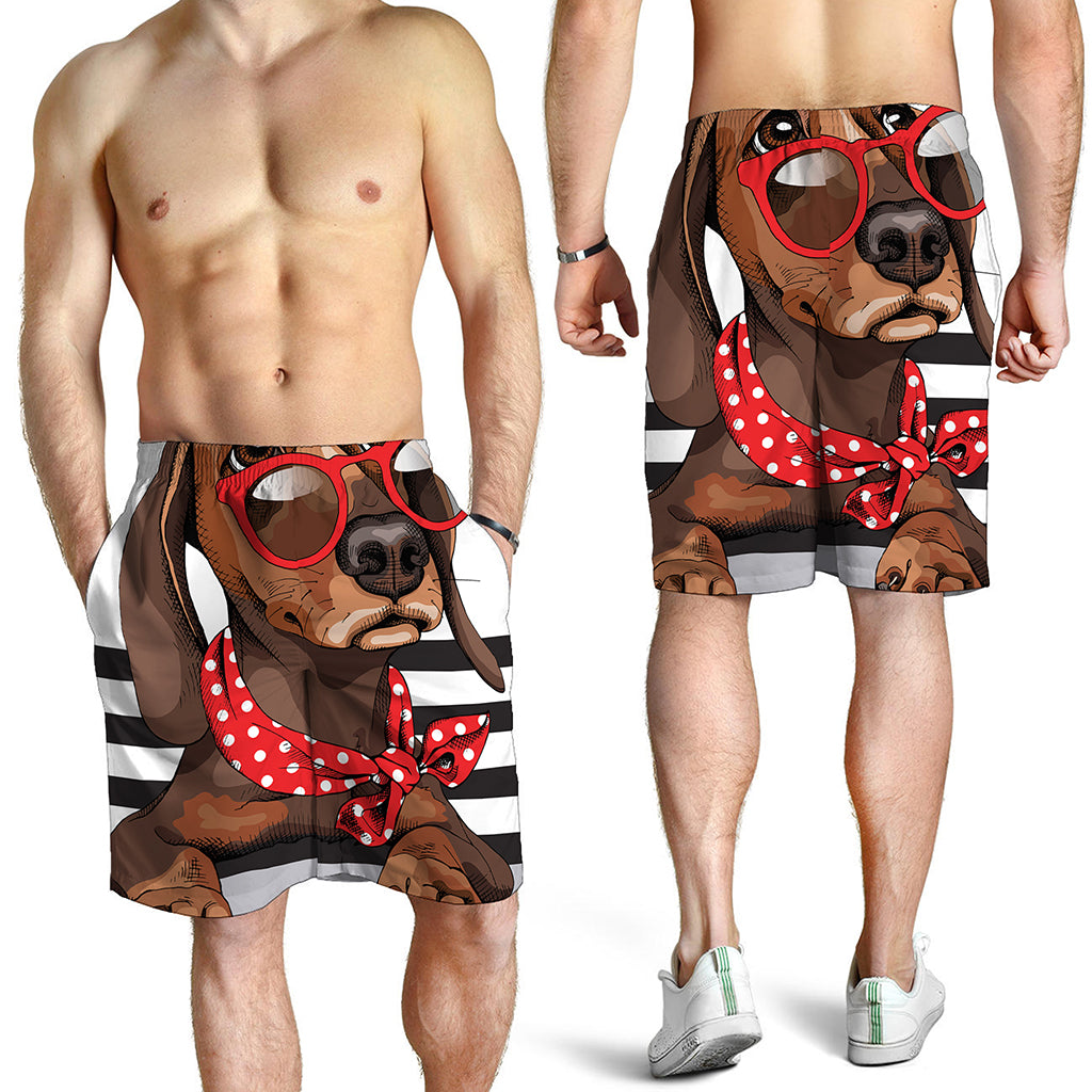 Dachshund With Red Sunglasses Print Men's Shorts