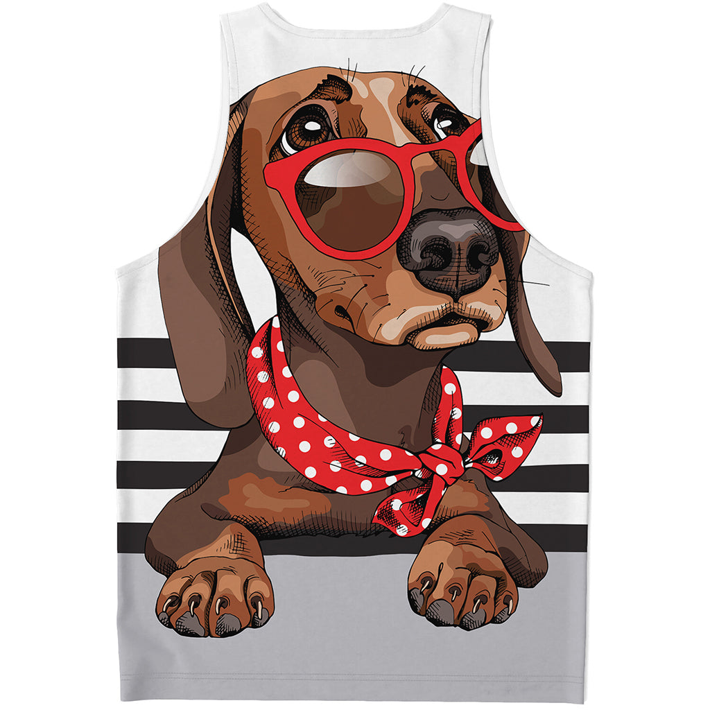 Dachshund With Red Sunglasses Print Men's Tank Top