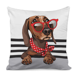 Dachshund With Red Sunglasses Print Pillow Cover