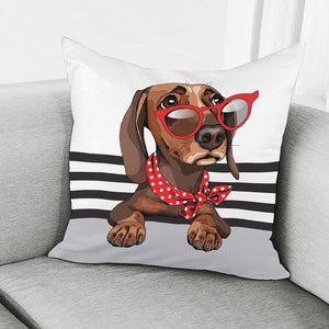 Dachshund With Red Sunglasses Print Pillow Cover