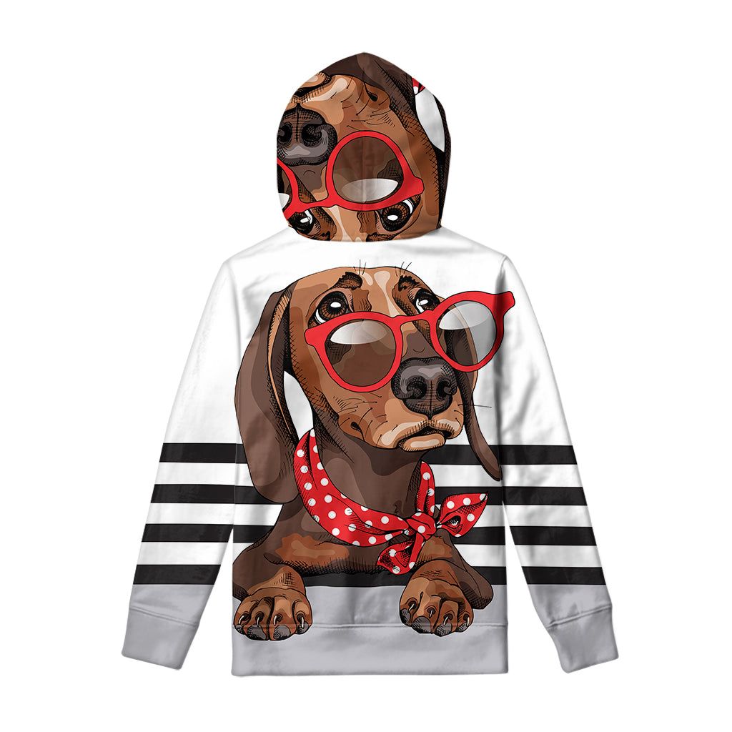 Dachshund With Red Sunglasses Print Pullover Hoodie