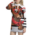 Dachshund With Red Sunglasses Print Pullover Hoodie Dress