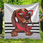 Dachshund With Red Sunglasses Print Quilt