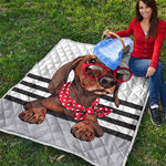 Dachshund With Red Sunglasses Print Quilt