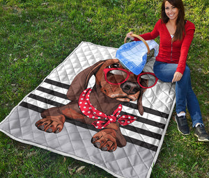 Dachshund With Red Sunglasses Print Quilt