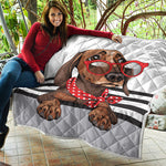 Dachshund With Red Sunglasses Print Quilt