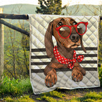 Dachshund With Red Sunglasses Print Quilt