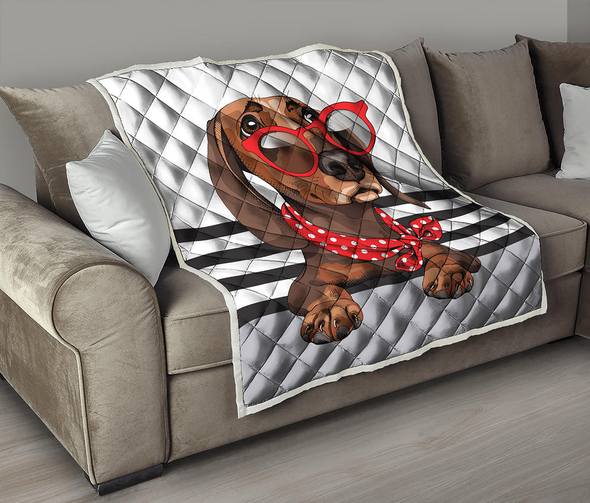 Dachshund With Red Sunglasses Print Quilt