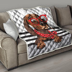 Dachshund With Red Sunglasses Print Quilt