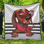 Dachshund With Red Sunglasses Print Quilt