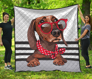 Dachshund With Red Sunglasses Print Quilt