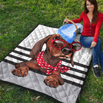 Dachshund With Red Sunglasses Print Quilt