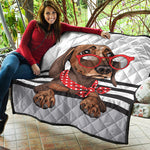 Dachshund With Red Sunglasses Print Quilt