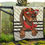 Dachshund With Red Sunglasses Print Quilt