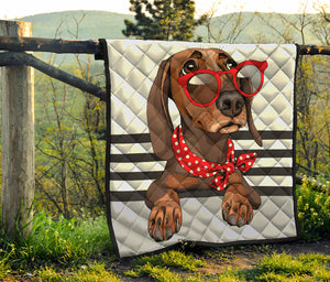 Dachshund With Red Sunglasses Print Quilt