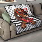 Dachshund With Red Sunglasses Print Quilt