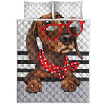 Dachshund With Red Sunglasses Print Quilt Bed Set