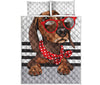 Dachshund With Red Sunglasses Print Quilt Bed Set