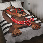 Dachshund With Red Sunglasses Print Quilt Bed Set