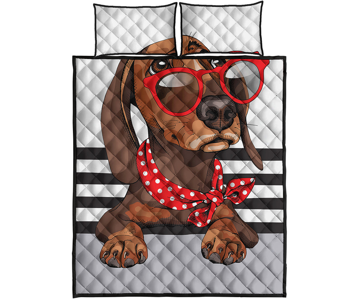 Dachshund With Red Sunglasses Print Quilt Bed Set