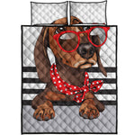 Dachshund With Red Sunglasses Print Quilt Bed Set