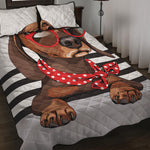 Dachshund With Red Sunglasses Print Quilt Bed Set