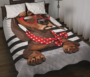 Dachshund With Red Sunglasses Print Quilt Bed Set