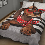 Dachshund With Red Sunglasses Print Quilt Bed Set