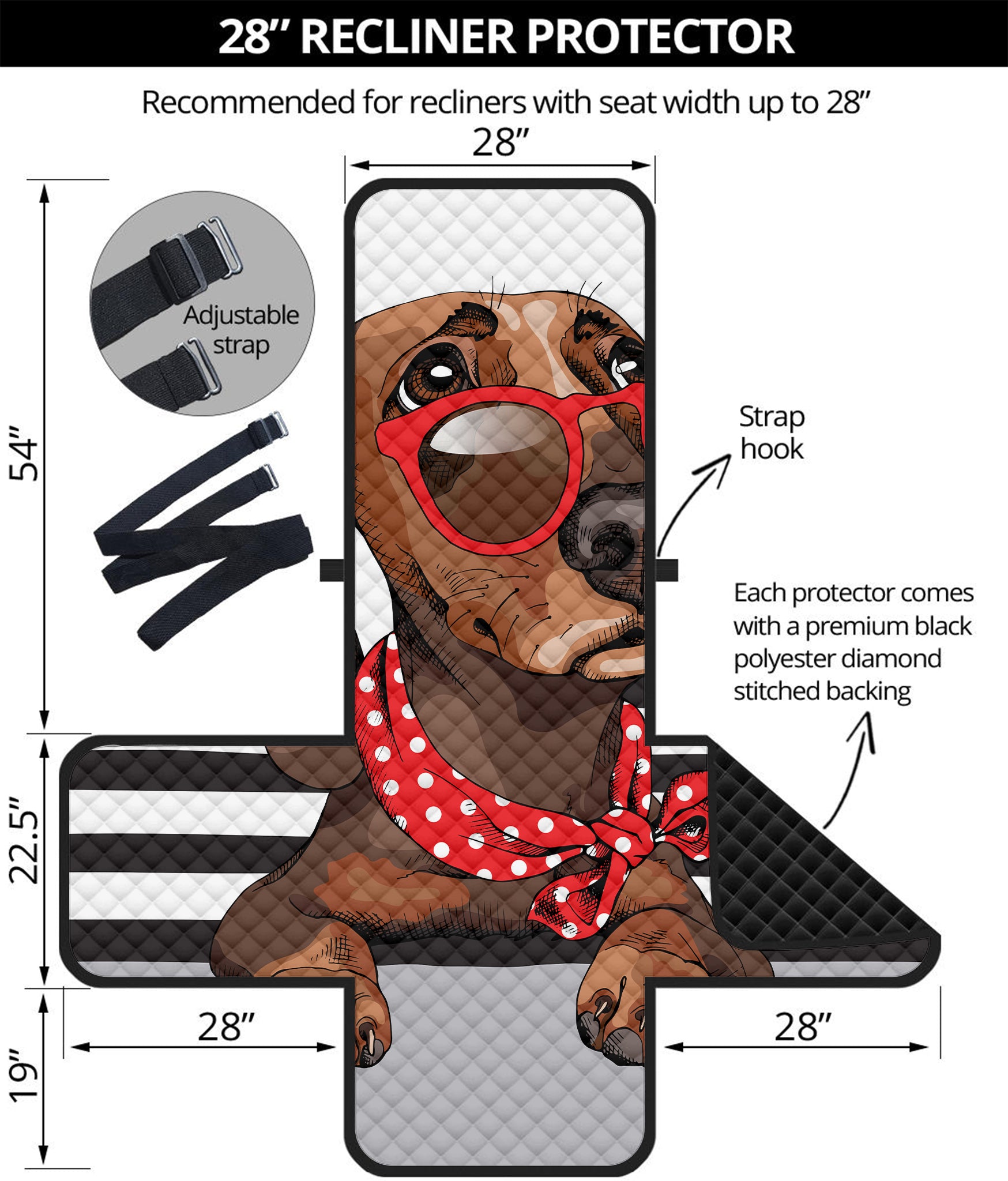 Dachshund With Red Sunglasses Print Recliner Protector