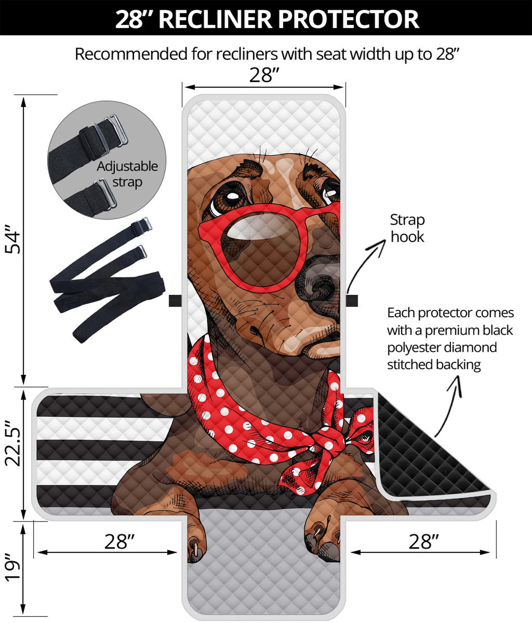 Dachshund With Red Sunglasses Print Recliner Protector