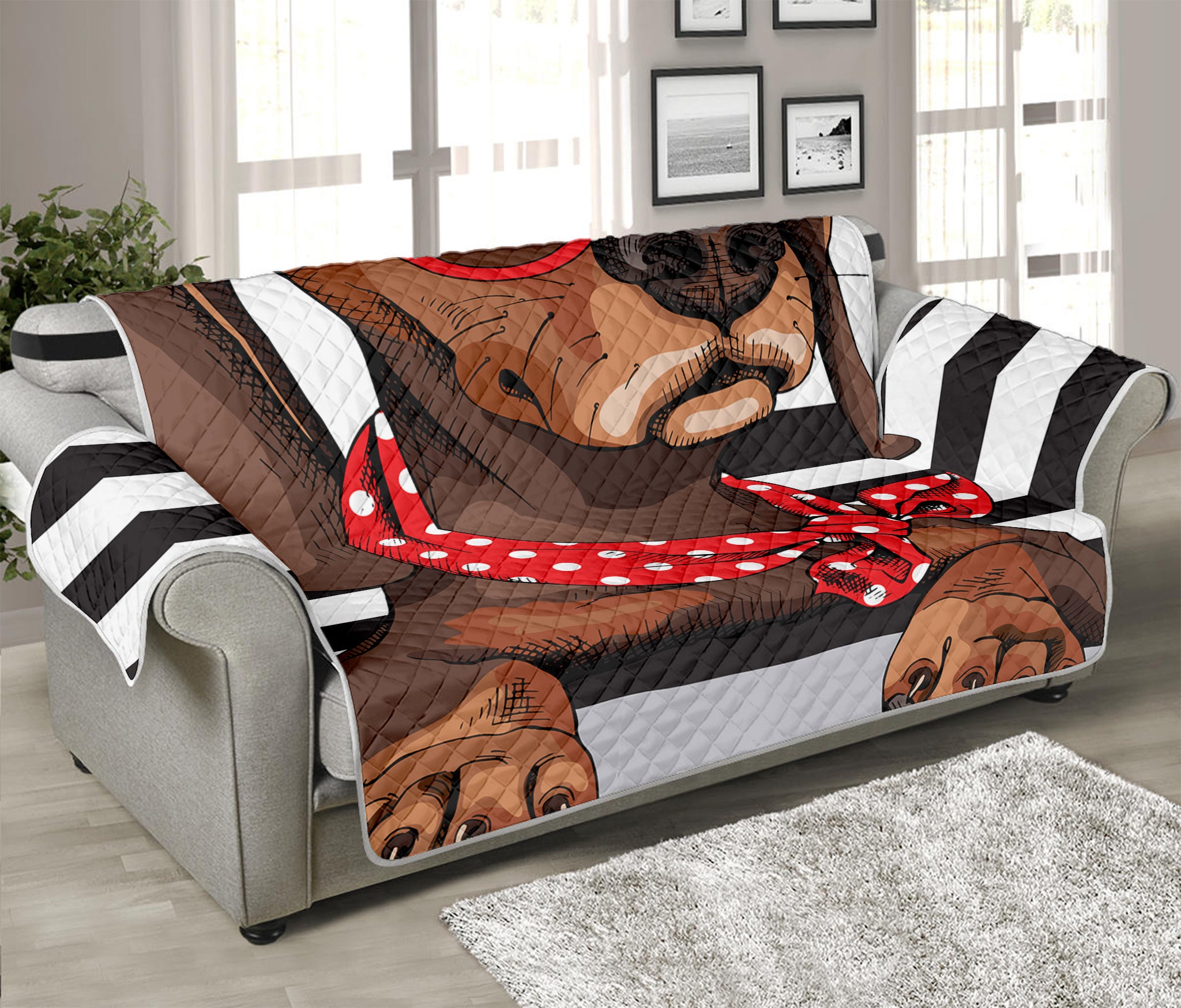 Dachshund With Red Sunglasses Print Sofa Protector