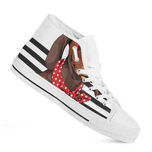 Dachshund With Red Sunglasses Print White High Top Shoes