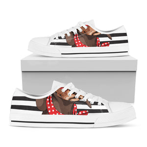 Dachshund With Red Sunglasses Print White Low Top Shoes