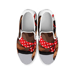 Dachshund With Red Sunglasses Print White Slip On Shoes