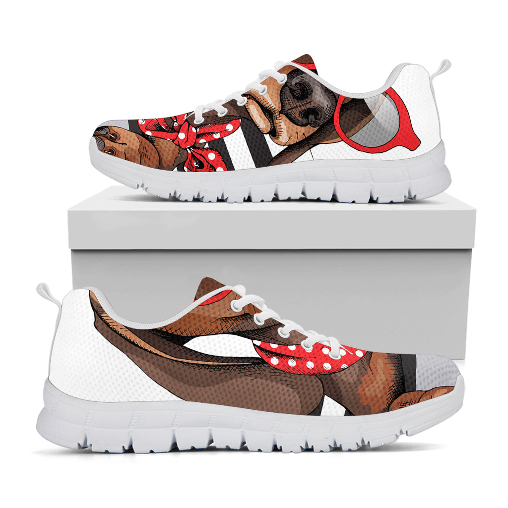 Dachshund With Red Sunglasses Print White Sneakers