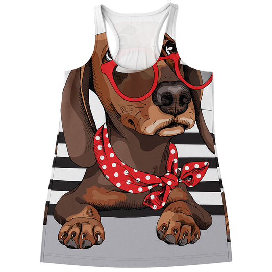 Dachshund With Red Sunglasses Print Women's Racerback Tank Top