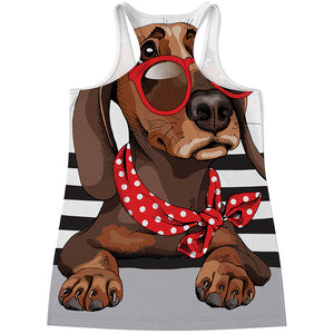 Dachshund With Red Sunglasses Print Women's Racerback Tank Top