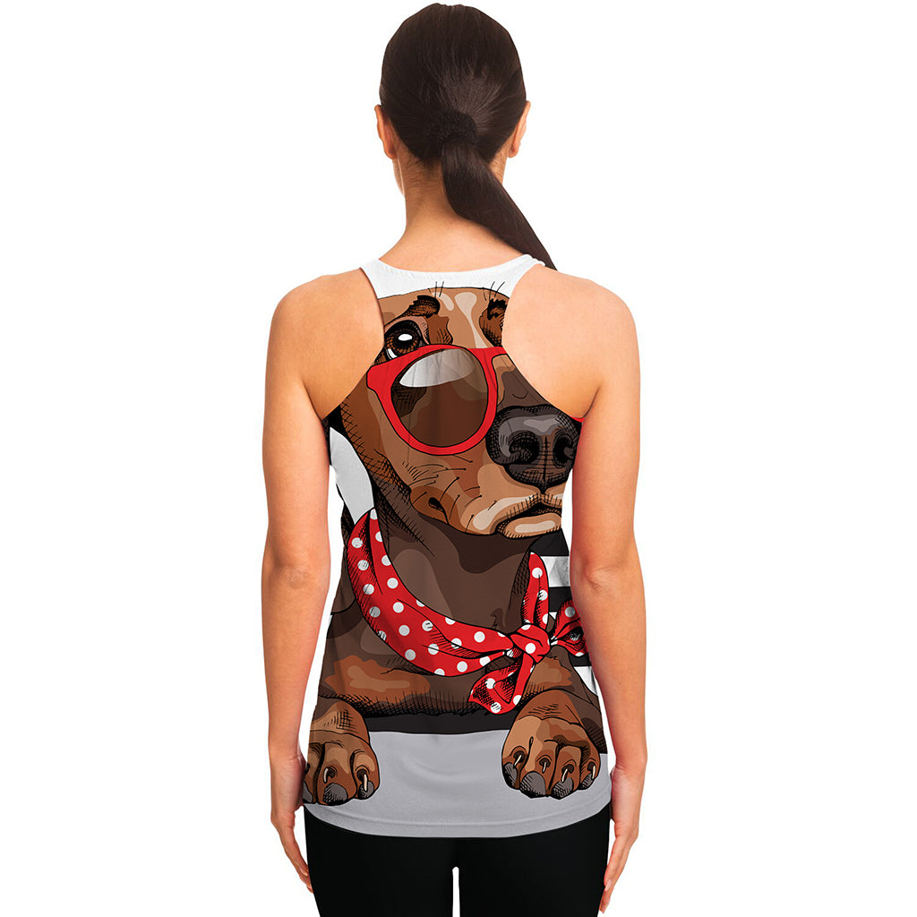 Dachshund With Red Sunglasses Print Women's Racerback Tank Top