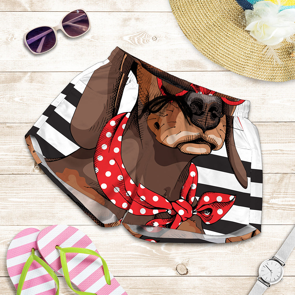 Dachshund With Red Sunglasses Print Women's Shorts