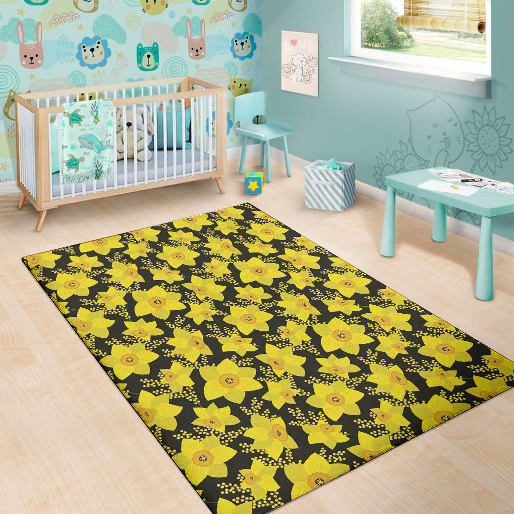Daffodil And Mimosa Pattern Print Area Rug
