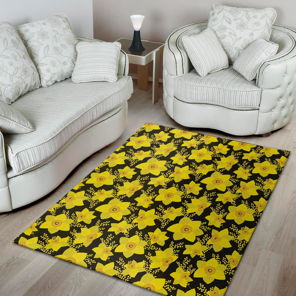 Daffodil And Mimosa Pattern Print Area Rug