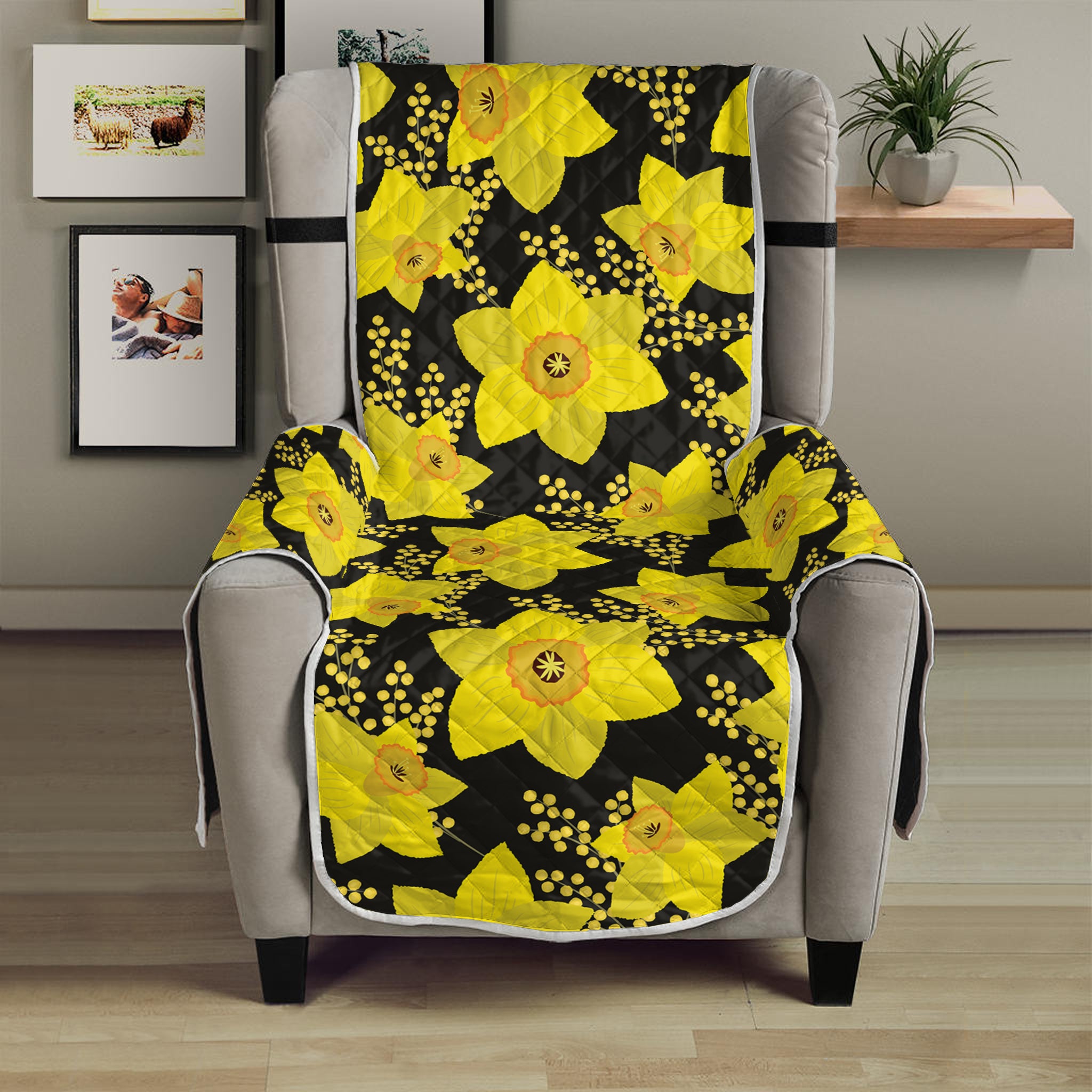 Daffodil And Mimosa Pattern Print Armchair Protector