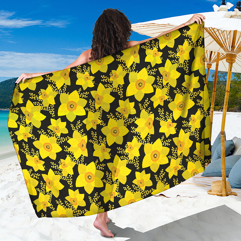 Daffodil And Mimosa Pattern Print Beach Sarong Wrap