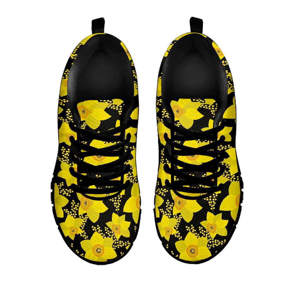 Daffodil And Mimosa Pattern Print Black Sneakers