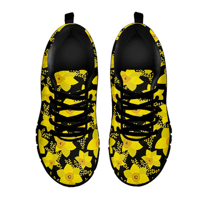 Daffodil And Mimosa Pattern Print Black Sneakers