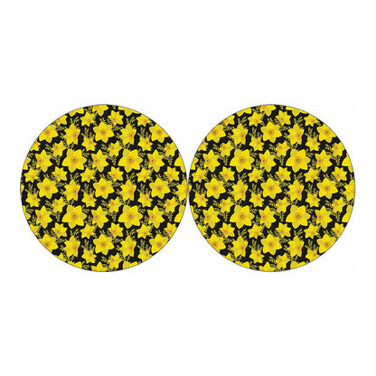 Daffodil And Mimosa Pattern Print Car Coasters