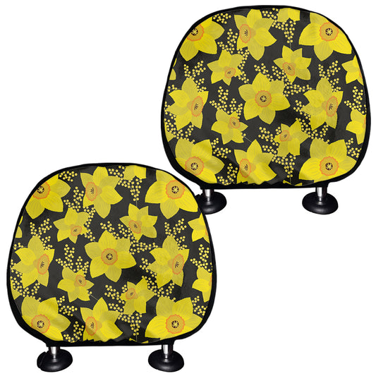 Daffodil And Mimosa Pattern Print Car Headrest Covers