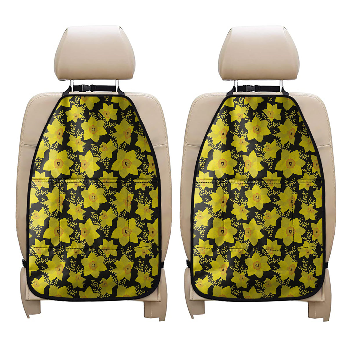 Daffodil And Mimosa Pattern Print Car Seat Organizers