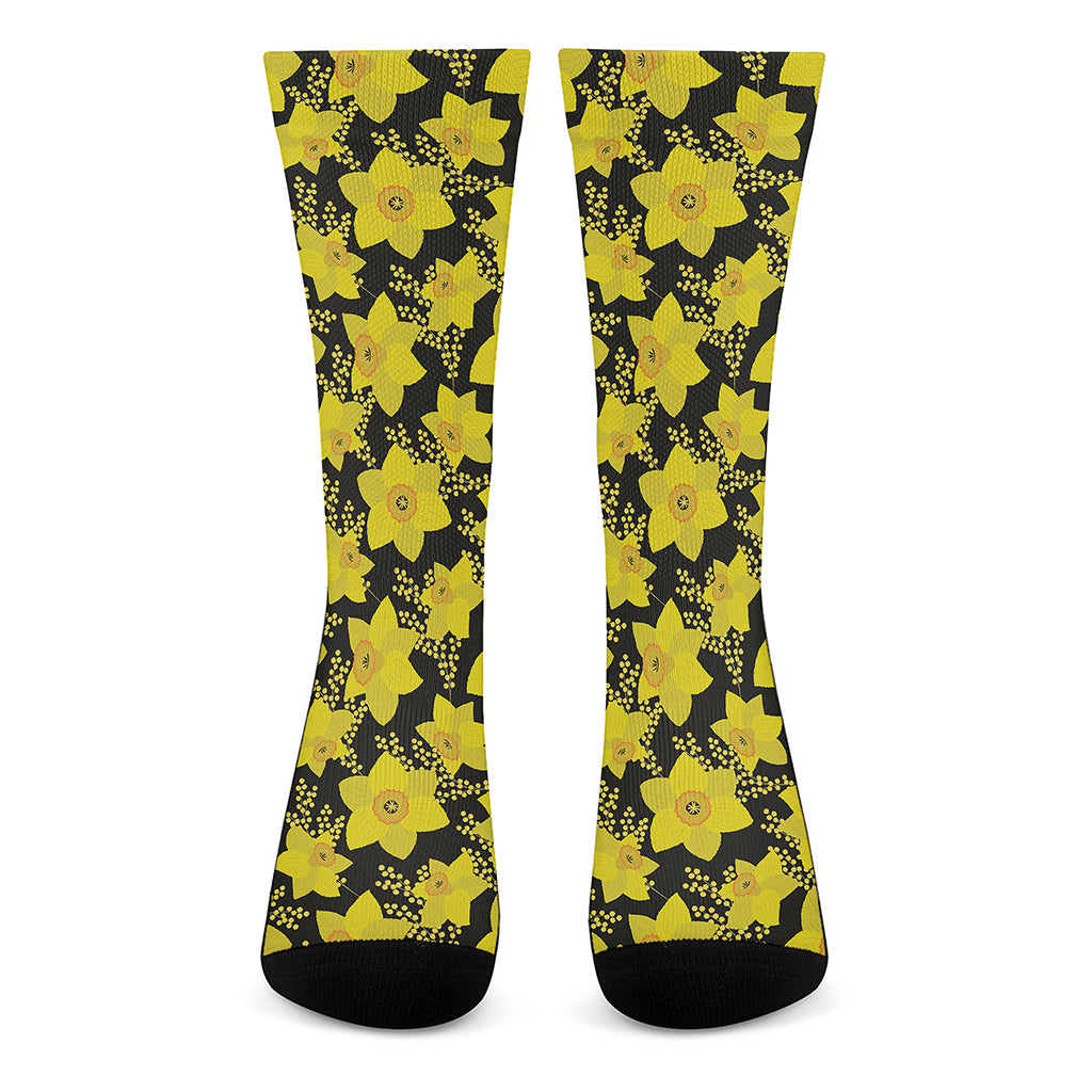 Daffodil And Mimosa Pattern Print Crew Socks