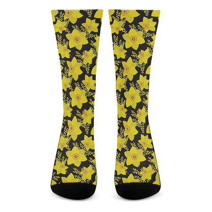 Daffodil And Mimosa Pattern Print Crew Socks
